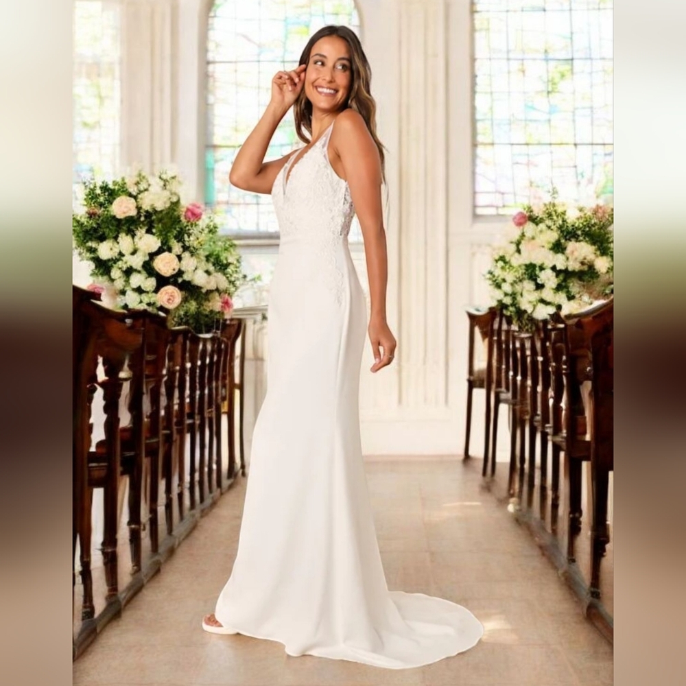 Precious Promise White Satin Embroidered Lace Mermaid Maxi Dress
